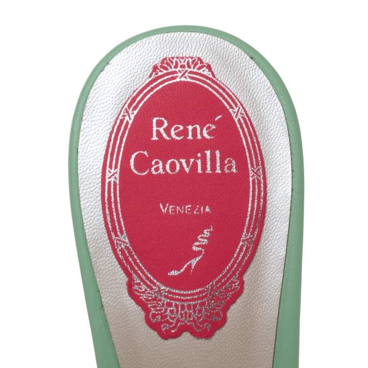 Pre Owned René Caovilla Tri Color PVC And Leather Trim Jewel Embellished Wedge Slide Sandals Size 37