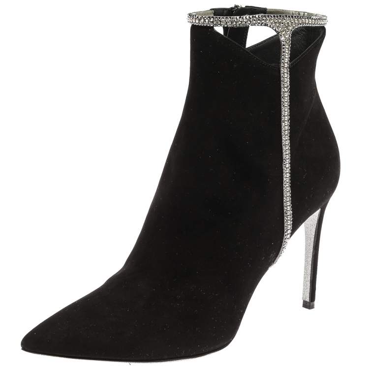 black suede cut out ankle boots