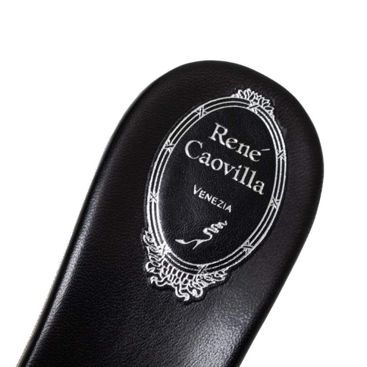 Pre Owned Rene Caovilla Black Satin Crystal Embellished Wedge Slide Sandals Size 40