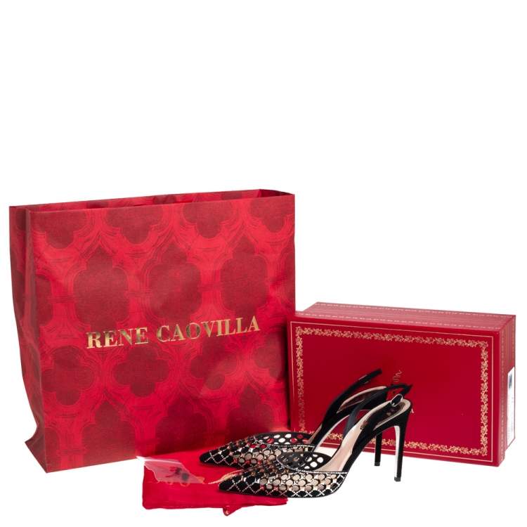 مملوكة مسبقًا René Caovilla Black Suede Peonia Slingback Sandals Size 37
