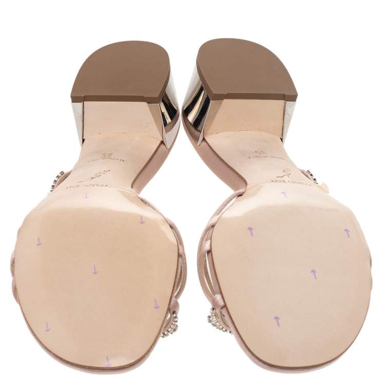 Pre Owned René Caovilla Beige Satin Embellished Sandals Size 35