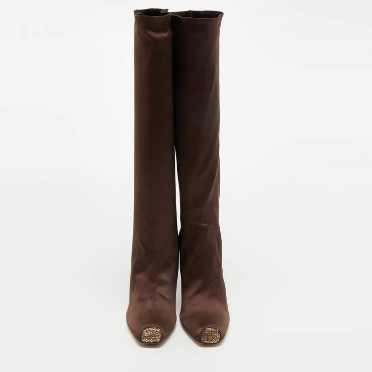 Pre Owned René Caovilla Brown Nylon Knee Length Boots Size 39