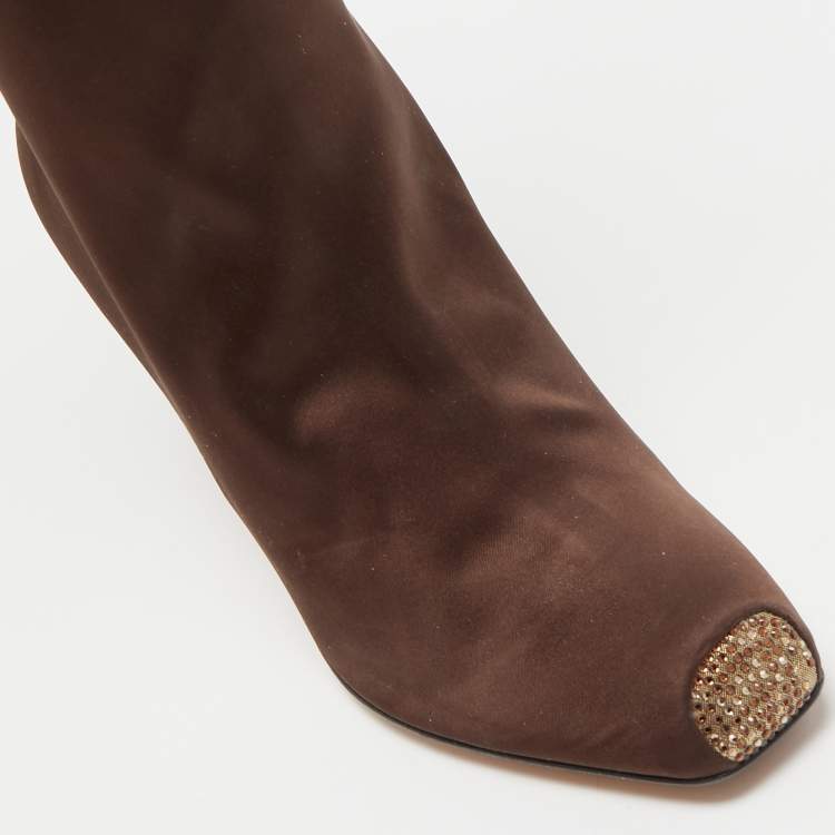 Pre Owned René Caovilla Brown Nylon Knee Length Boots Size 39