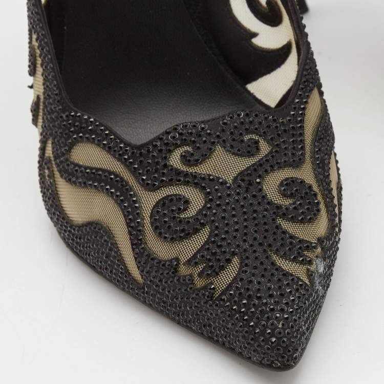 Pre Owned Rene Caovilla Black Suede and Mesh Decollete Pumps Size 39