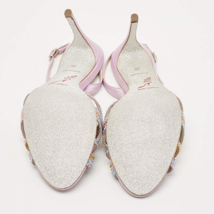 Pre Owned René Caovilla Multicolor Crystal Embellished Leather Vida Ankle Strap Sandals Size 36