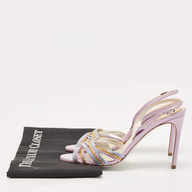 Pre Owned René Caovilla Multicolor Crystal Embellished Leather Vida Ankle Strap Sandals Size 36