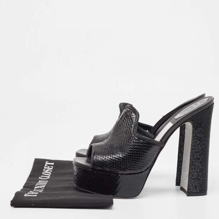 Pre Owned René Caovilla Black Python Slide Sandals Size 41