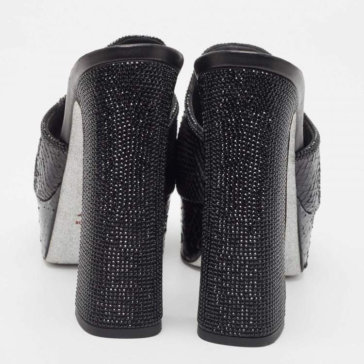 Pre Owned René Caovilla Black Python Slide Sandals Size 41