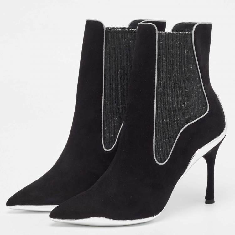 Pre Owned René Caovilla Black Suede and Fabric Ankle Boots Size 38