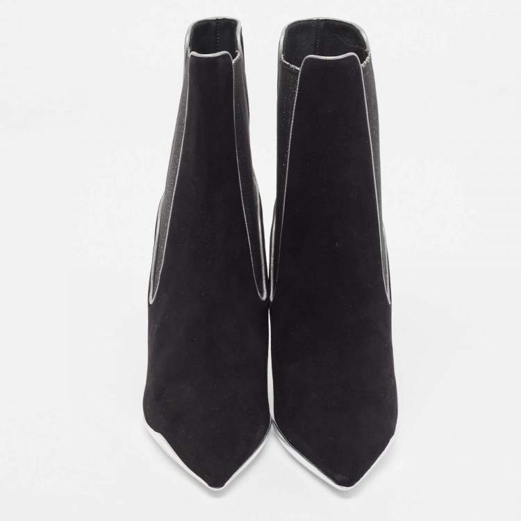 Pre Owned René Caovilla Black Suede and Fabric Ankle Boots Size 38