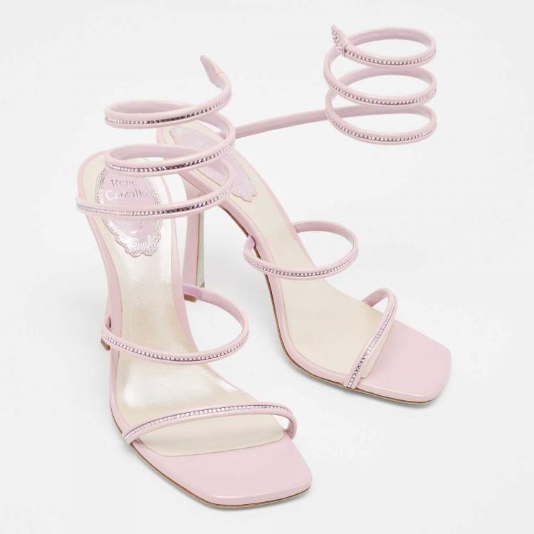 Pre Owned René Caovilla Purple  Leather Cleo Ankle Strap Sandals Size 37