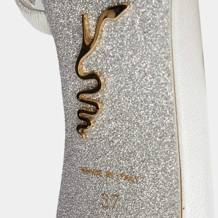 Pre Owned Rene Caovilla Pearl White Crystal Embellished Leather Cleo Sandals Size 37