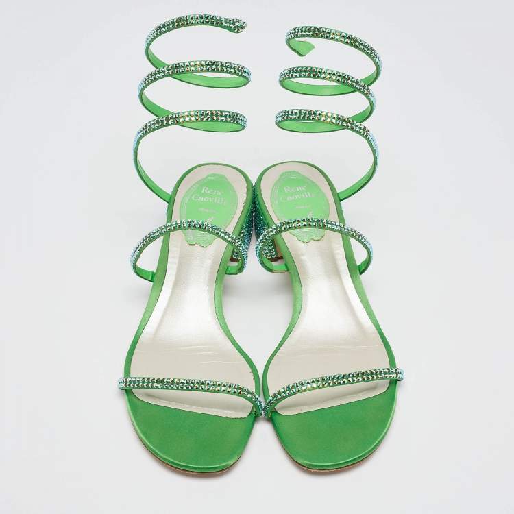 Pre Owned René Caovilla Green Satin Ankle Strap Sandals Size 36.5