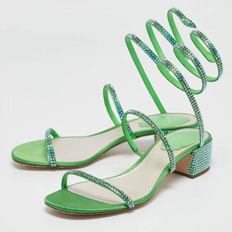 Pre Owned René Caovilla Green Satin Ankle Strap Sandals Size 36.5