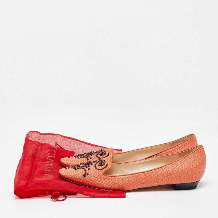 Pre Owned René Caovilla Orange Raffia Smoking Slippers Size 40