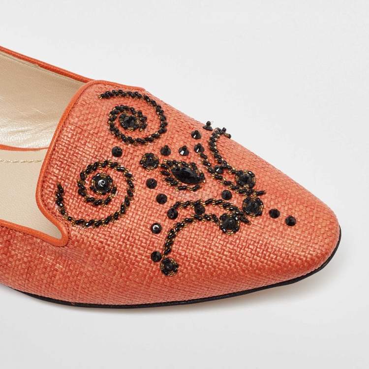 Pre Owned René Caovilla Orange Raffia Smoking Slippers Size 40