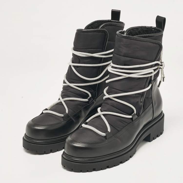 Pre Owned René Caovilla Black Leather and Nylon Ankle Length Boots Size 41