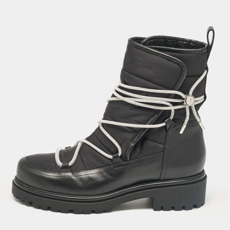 Pre Owned René Caovilla Black Leather and Nylon Ankle Length Boots Size 41