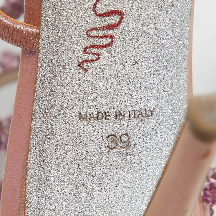 مملوكة مسبقًا René Caovilla Pink Satin Crystal Embellished Chandelier Ankle Wrap Sandals Size 39