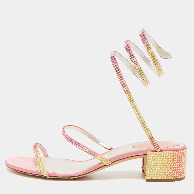 Pre Owned René Caovilla Multicolor Satin Cleo Ankle Strap Sandals Size 40