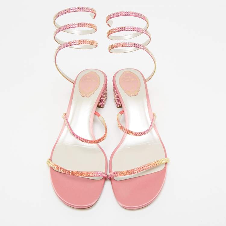 Pre Owned René Caovilla Multicolor Satin Cleo Ankle Strap Sandals Size 40