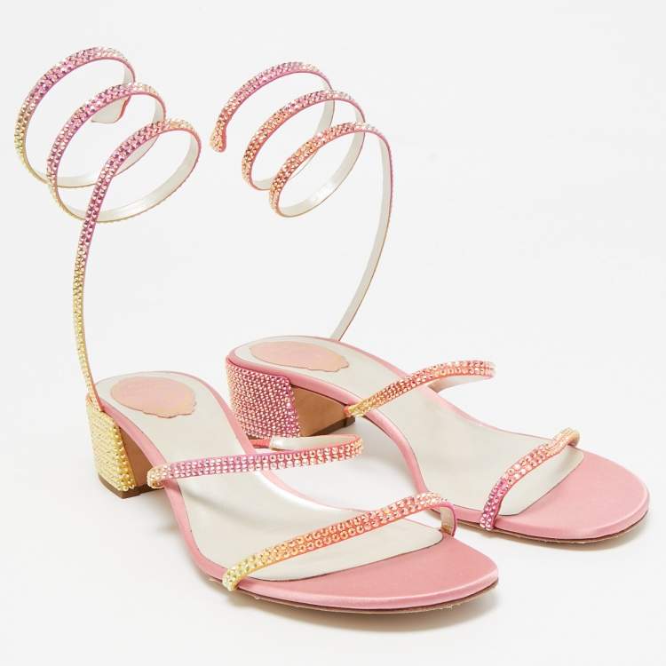 Pre Owned René Caovilla Multicolor Satin Cleo Ankle Strap Sandals Size 40