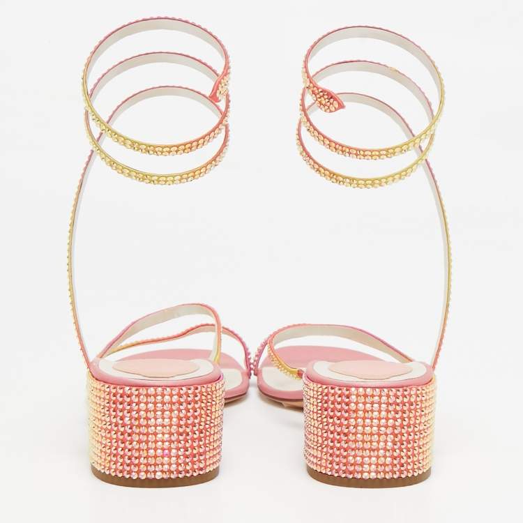 Pre Owned René Caovilla Multicolor Satin Cleo Ankle Strap Sandals Size 40