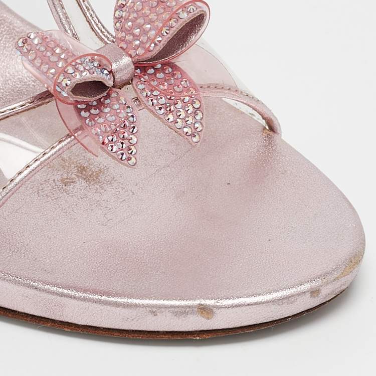 Pre Owned René Caovilla Metallic Pink Leather and PVC Ankle Strap Sandals Size 40