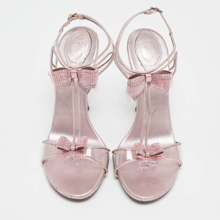 Pre Owned René Caovilla Metallic Pink Leather and PVC Ankle Strap Sandals Size 40