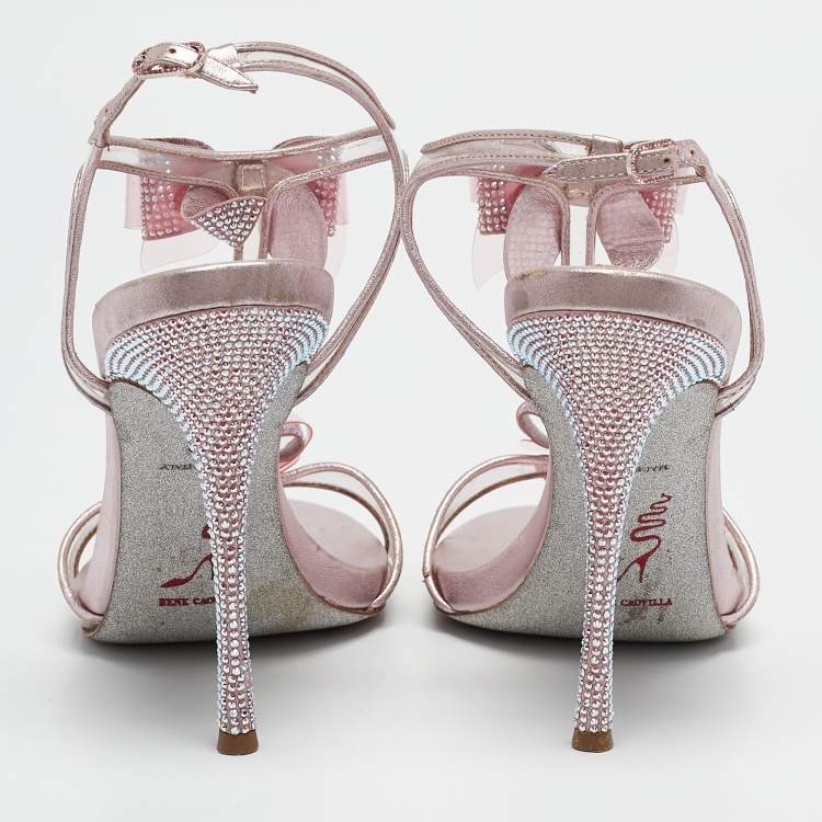 Pre Owned René Caovilla Metallic Pink Leather and PVC Ankle Strap Sandals Size 40