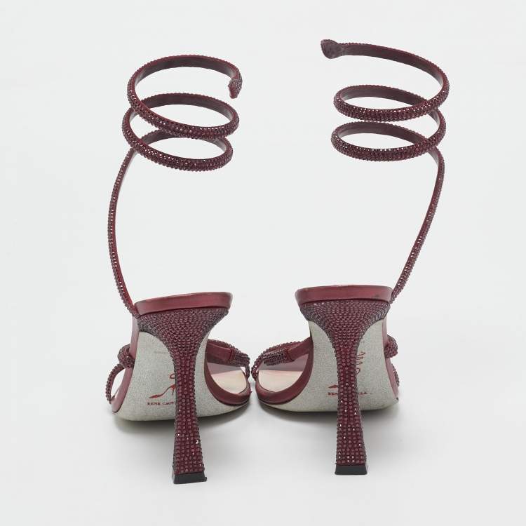 Pre Owned René Caovilla Burgundy Leather Cleo Ankle Strap Sandals Size 38