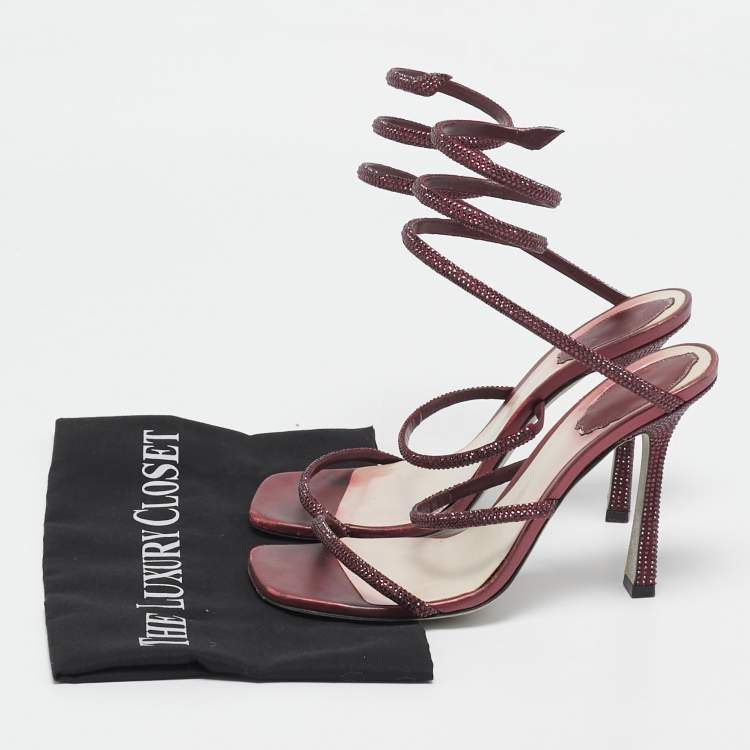 Pre Owned René Caovilla Burgundy Leather Cleo Ankle Strap Sandals Size 38