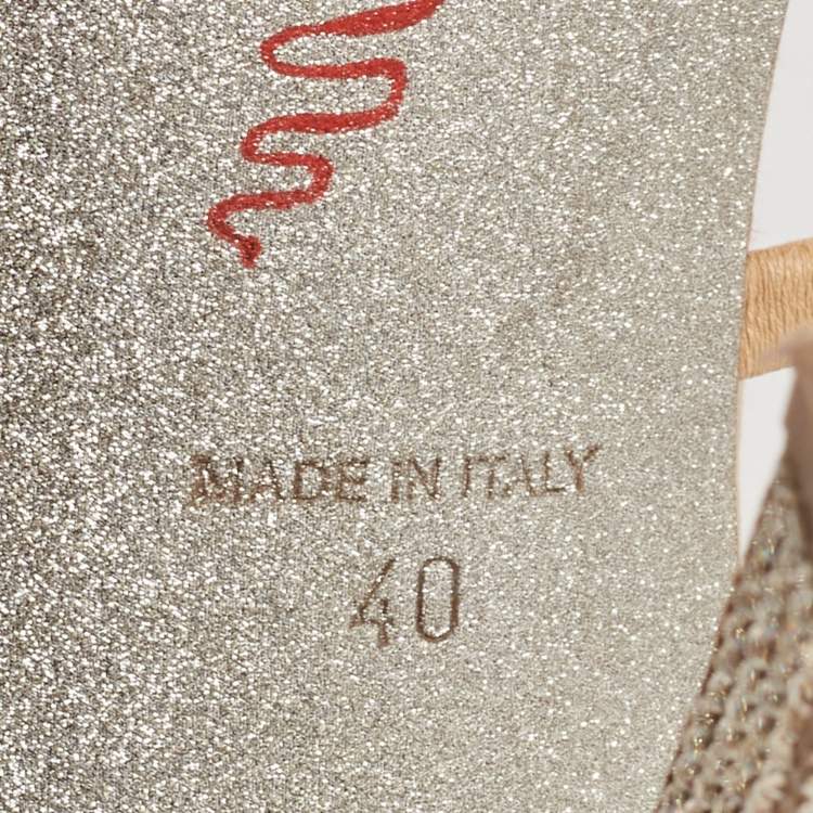 Pre Owned René Caovilla Beige Satin Crystal Embellished Cleo Ankle Strap Sandals Size 40