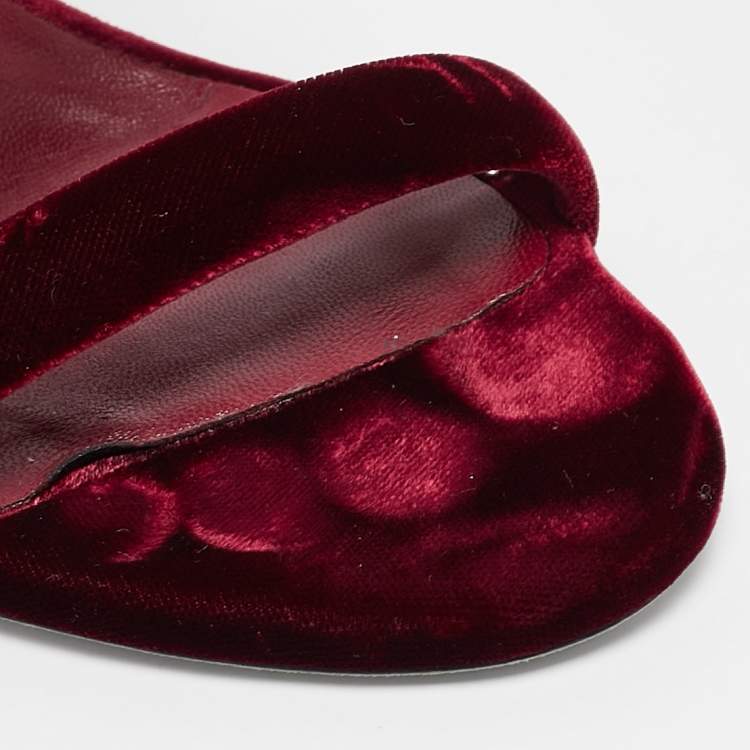 Pre Owned René Caovilla Burgundy Velvet Cleo Ankle Strap Sandals Size 38