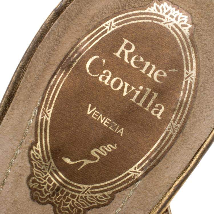 Pre Owned René Caovilla Beige Embellished Suede Slides Size 38.5