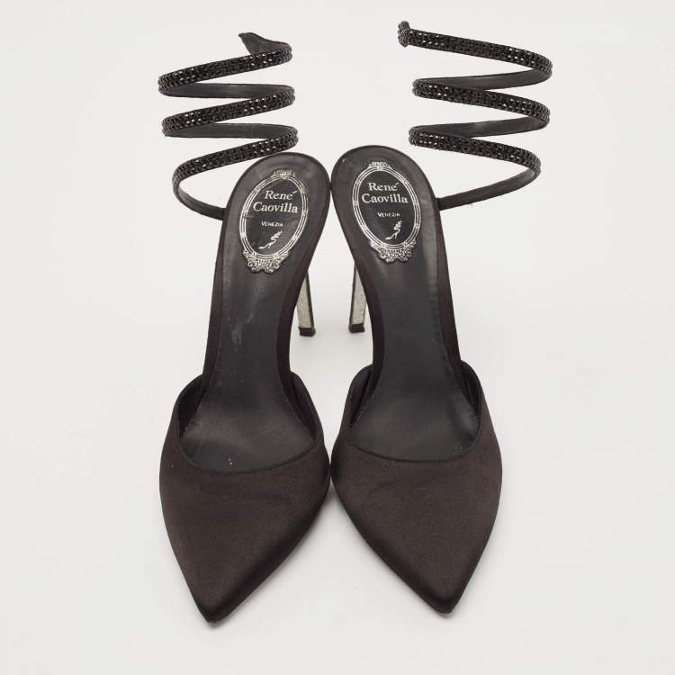 Pre Owned René Caovilla Black Satin Crystal Embellished Cleo Pumps Size 40