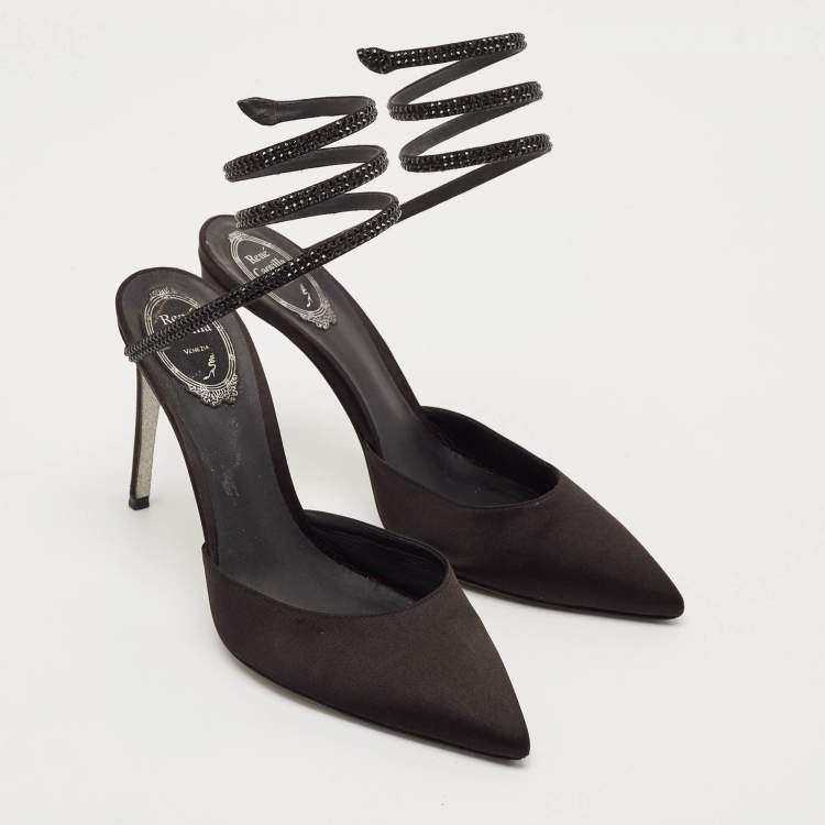 Pre Owned René Caovilla Black Satin Crystal Embellished Cleo Pumps Size 40