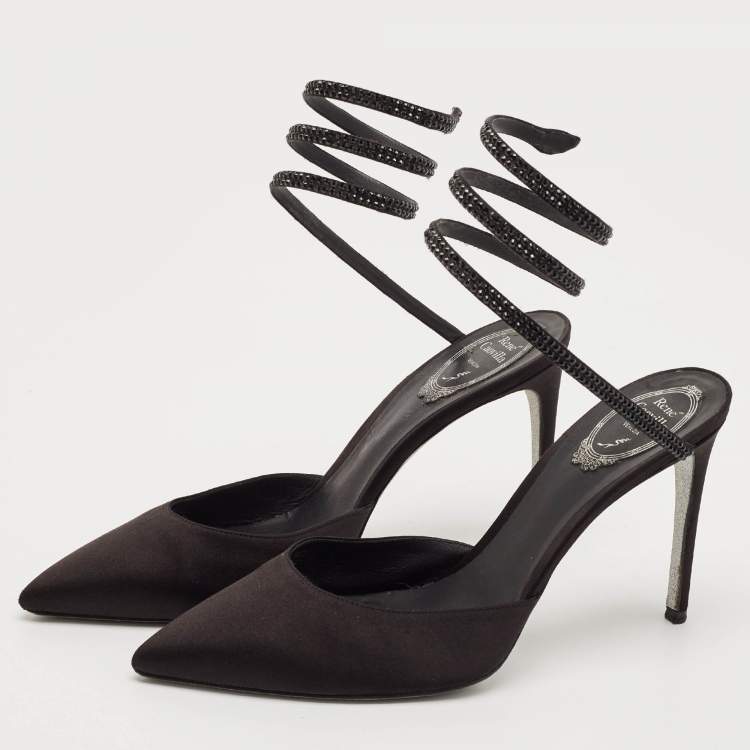 Pre Owned René Caovilla Black Satin Crystal Embellished Cleo Pumps Size 40
