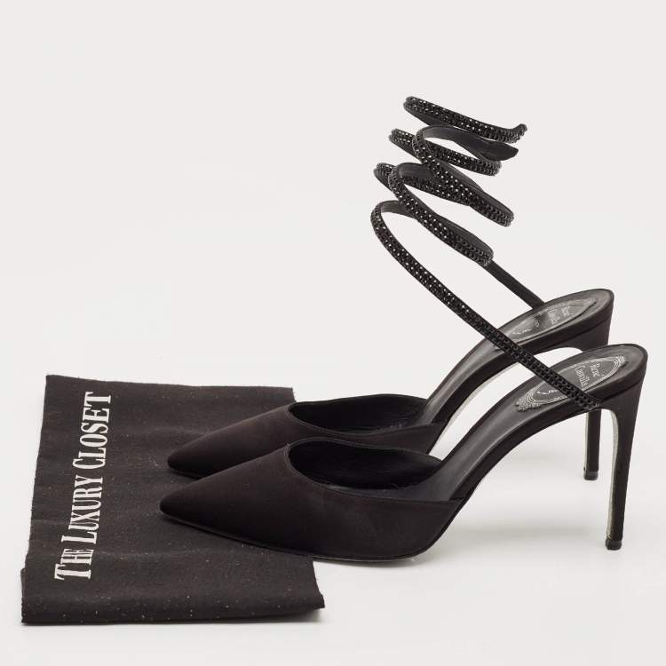Pre Owned René Caovilla Black Satin Crystal Embellished Cleo Pumps Size 40