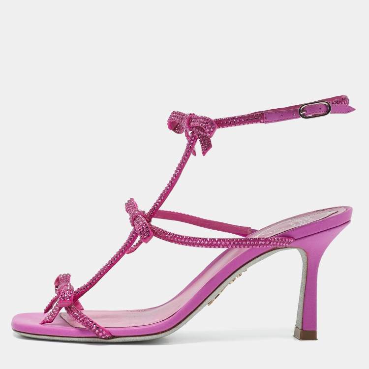 Pre Owned René Caovilla Pink Suede Crystal Embellished Caterina Sandals Size 36