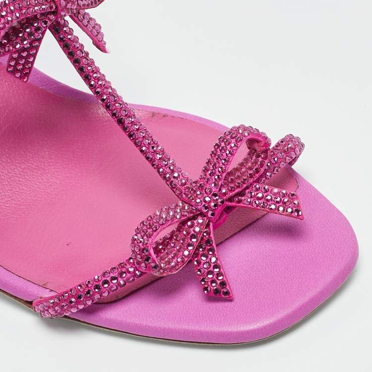 Pre Owned René Caovilla Pink Suede Crystal Embellished Caterina Sandals Size 36