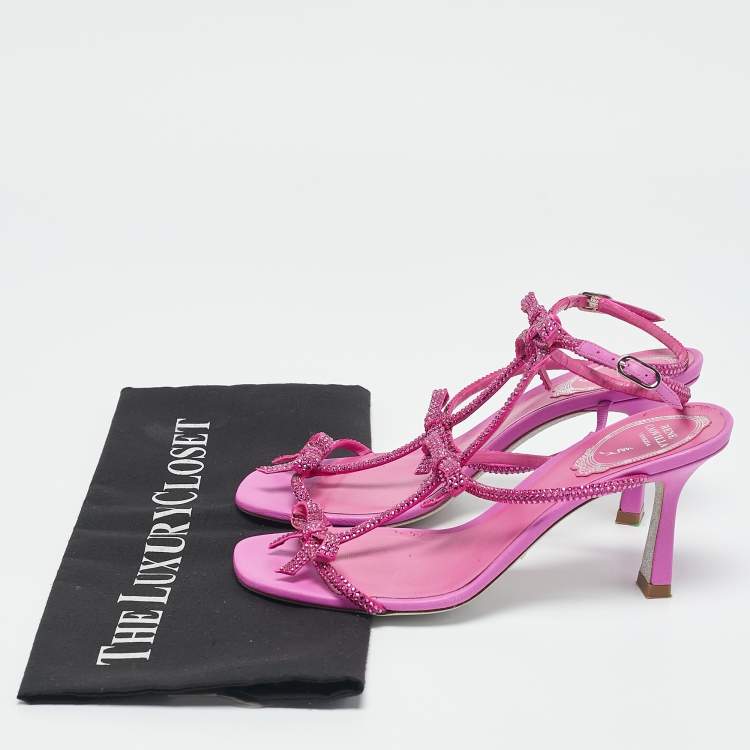 Pre Owned René Caovilla Pink Suede Crystal Embellished Caterina Sandals Size 36