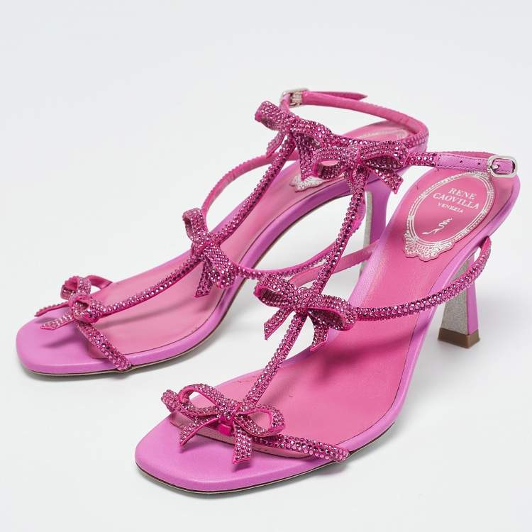 Pre Owned René Caovilla Pink Suede Crystal Embellished Caterina Sandals Size 36