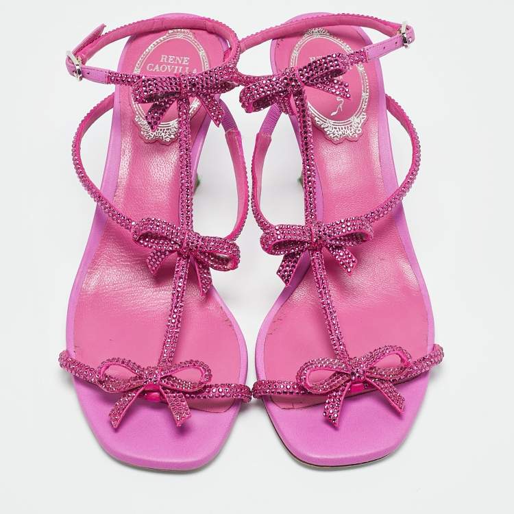 Pre Owned René Caovilla Pink Suede Crystal Embellished Caterina Sandals Size 36