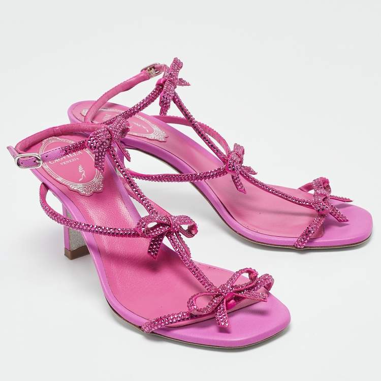 Pre Owned René Caovilla Pink Suede Crystal Embellished Caterina Sandals Size 36