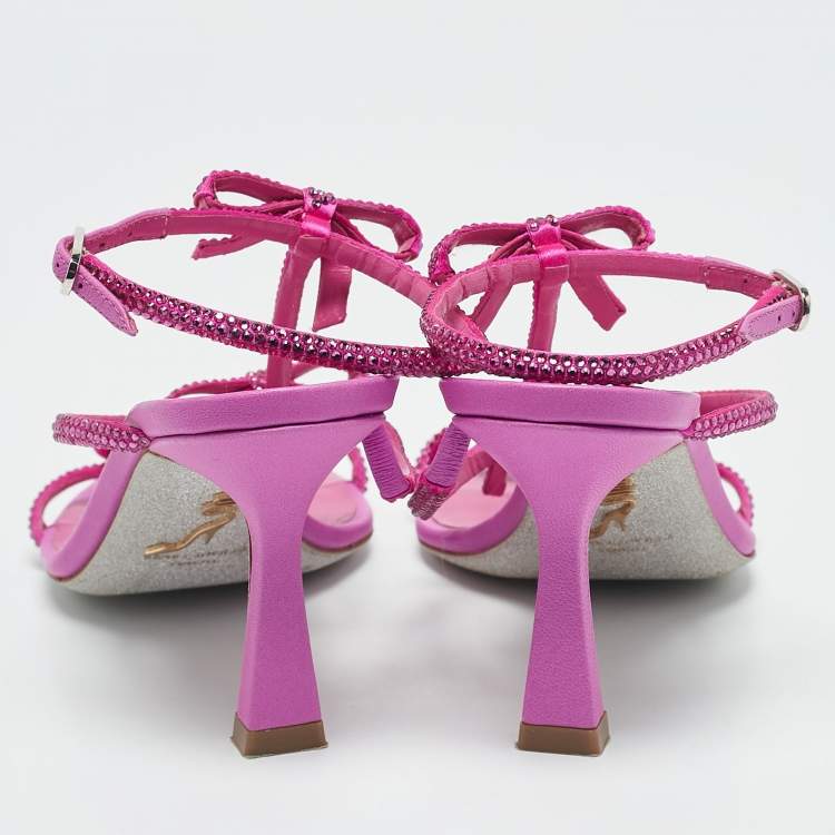 Pre Owned René Caovilla Pink Suede Crystal Embellished Caterina Sandals Size 36