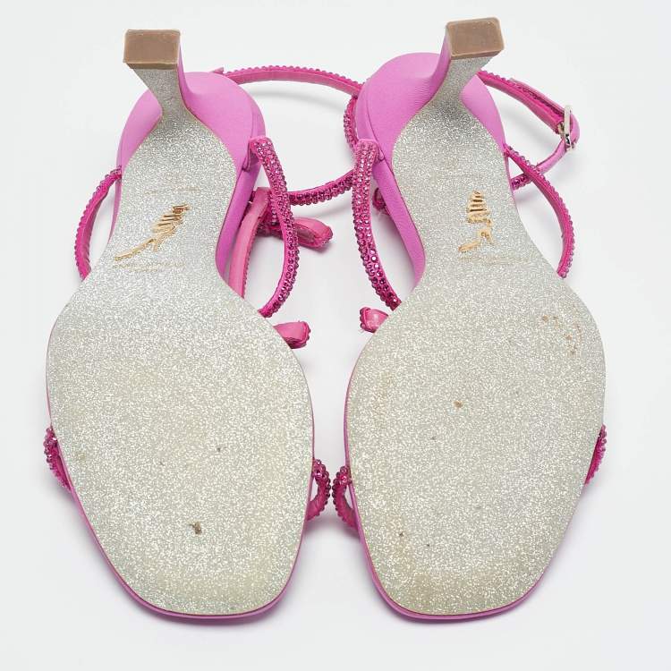 Pre Owned René Caovilla Pink Suede Crystal Embellished Caterina Sandals Size 36