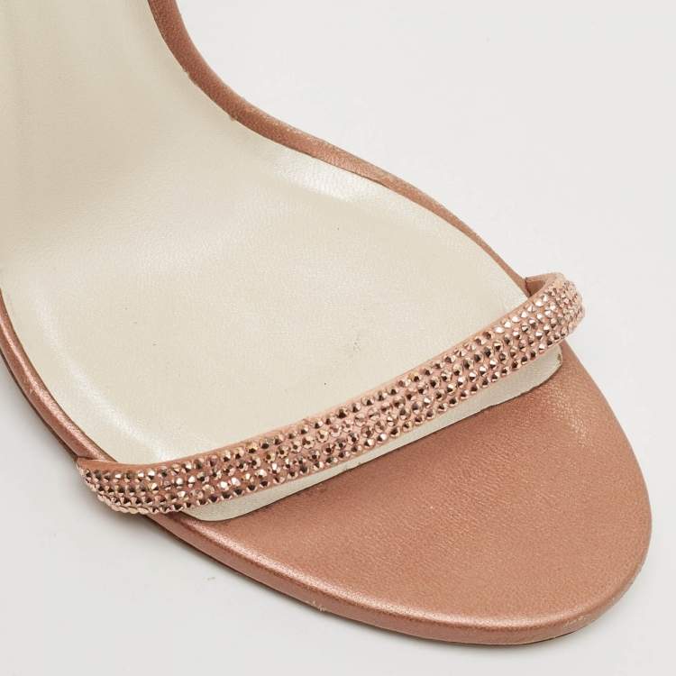 Pre Owned René Caovilla Rose Gold Satin and Leather Ellabrita Sandals Size 38