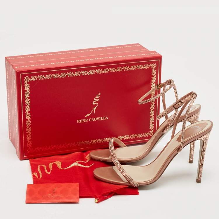 Pre Owned René Caovilla Rose Gold Satin and Leather Ellabrita Sandals Size 38