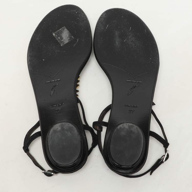 Pre Owned René Caovilla Black Suede Crystal Embellished Thong Sandals Size 37